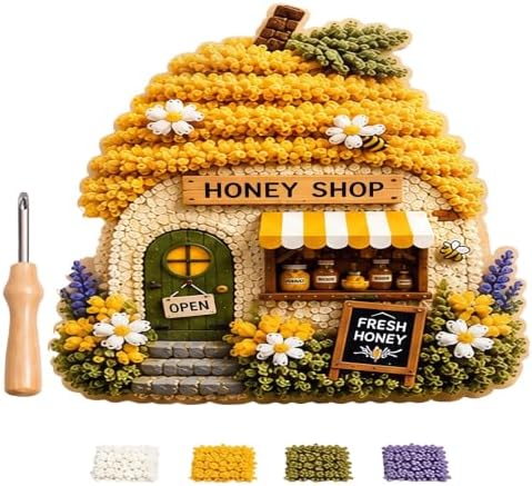 WANZZXCSL Whimsical Village 3D Fabric Poke Art Kit, Floral Cottage, Creative Craft Set, Flowers Activity Fall Gift Home Decor Craft for Adult Beginner Handmade Hobby Gift，Beehive Honey by WANZZXCSL