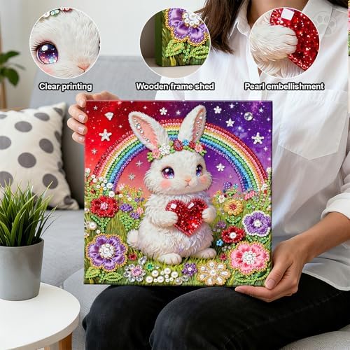 ARTopet DIY Pearl Painting Kit with Frame Gemstone Pearl Diamond Dots Beads Canvas Art Craft for Adult Beginners Display for Tabletop and Wall Mounting Home Decor-Rabbit - Image 2