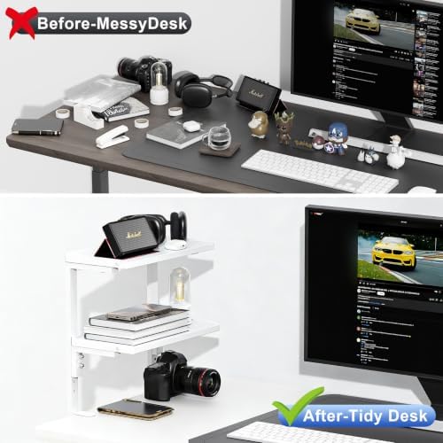 Spacrea Clamp on Desk Shelf, 2 Tier Office Desk Shelves Organizer, Wood Desktop Supplies Storage Rack, Desk Organizers and Accessories (White) - Image 4