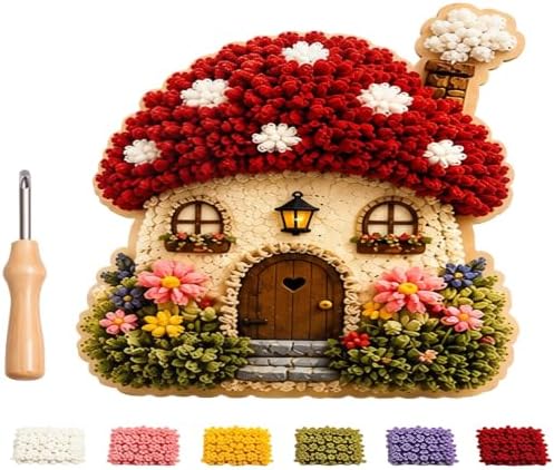 WANZZXCSL Whimsical Village 3D Fabric Poke Art Kit, Floral Cottage, Creative Craft Set, Flowers Activity Fall Gift Home Decor Craft for Adult Beginner Handmade Hobby Gift，Mushroom by WANZZXCSL