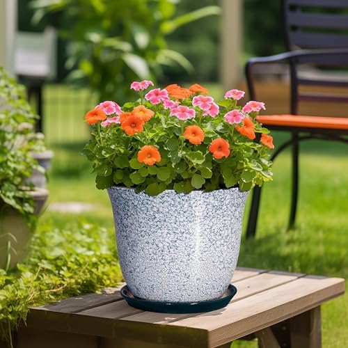 12 Inch Pot for Plants- Ceramic Planter Indoor Outdoor, Round Large Plant Pots with Drainage Hole and Saucer, Decorative Flower Pots, Modern Planter, Garden Decor, Plant Lovers Gifts, Green - Image 4
