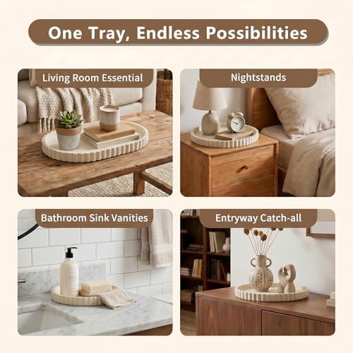 Silicone Bathroom Tray - 12''x5.3'' Oval Vanity Tray for Bathroom Countertop, Kitchen Countertop Tray with Scalloped Edge, Elegant Bathroom Holders and Organizers for Toilet Top, Bathtub Caddy, Beige - Image 6