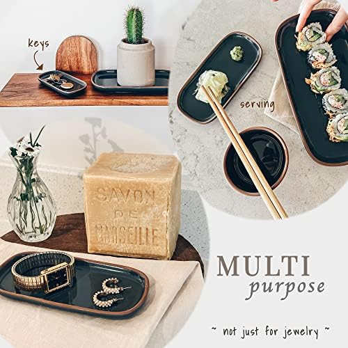 Mora Ceramic Decorative Tray - Rectangle 6.4in Dish for Jewelry, Perfume, Makeup, Accessories, Candle, in The Bathroom Vanity, Bedside, or Kitchen Counter. Cute Organizers - Black - Image 5