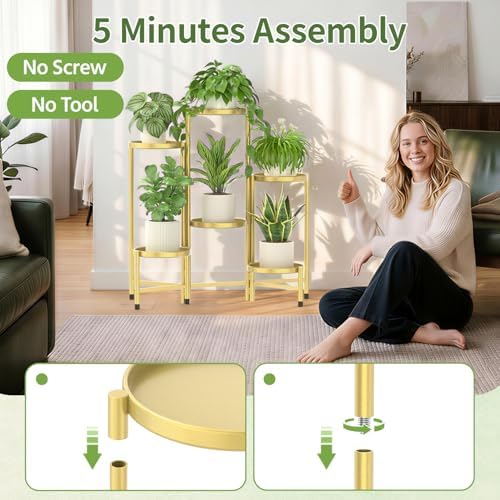 LASZOLA Plant Stand Indoor with 10 Inch Large Metal Tray, 6 Tier Gold - Image 4