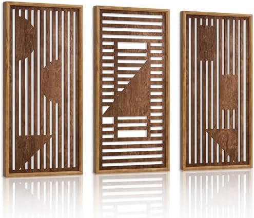 HPNIUB 3PCS Wooden Geometric Wall Decor, Modern Stripes Wood Design Wall Sculpture for Living Room, Vintage Minimalist Mid Century Rectangle Wood Sign Geometry Artwork for Home Bedroom(8x16Inch) by HPNIUB