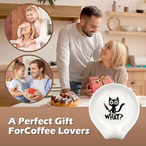 Funny Cat Spoon Rest, Cute Ceramic Coffee Spoon Holder for Kitchen and Coffee Bar, Cute Small Spoon Rest for Cat Lovers, Friends, Family Birthday Christmas Gift - Image 7