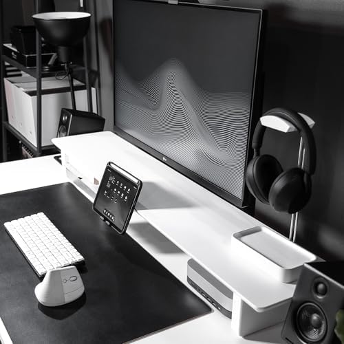 Raico Desk Cockpit Shelf Monitor Stand System Dual Screen Setup Wood Large Desk Accessory Organizer Unit (Matte White, Full Length v2 | 45.7 Inches) - Image 5