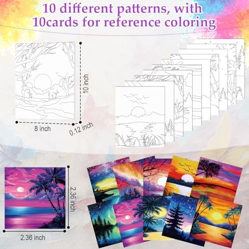 Ctosree 72 Pcs Vivid Sunset Paint and Sip Kit for Adults 8'' x 10'' Pre Drawn Canvas for Painting DIY Pre Printed Canvas for Party Favor Acrylic Painting Kit Wood Easel Brushes Date Night Bulk - Image 3
