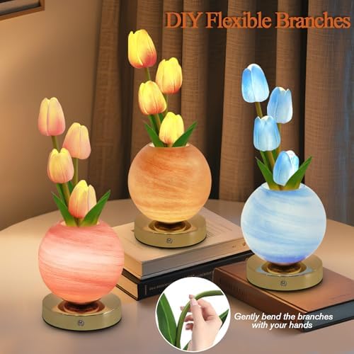 Tulip Table Lamp, Rechargeable Cordless Touch Dimming Artificial Tulip Flower Desk Lamp, LED Flower Bedside Night Light Romantic Gifts for Girl Women Mom (Orange) - Image 5