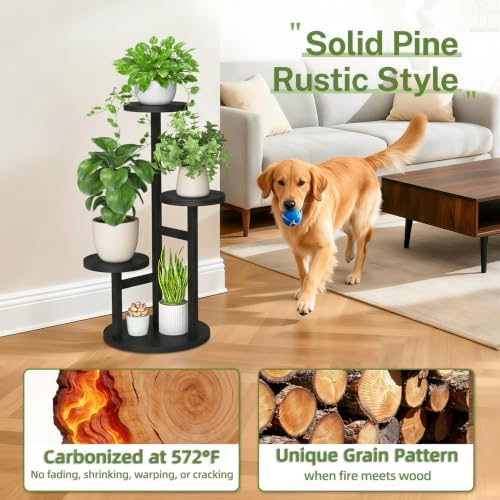 iDavosic.ly 3 Tier Wood Plant Stand Indoor Outdoor Corner Tall Shelf, Black - Image 2