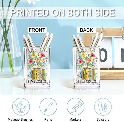 Human Resources Acrylic Cosmetic Pencil Holder Cup, Floral Books Pen Holder for Home Office Desk Accessories for HR Manager Director, Pen Organizer, Marker Holder, Funny HR Work Thank You Gifts - Image 3