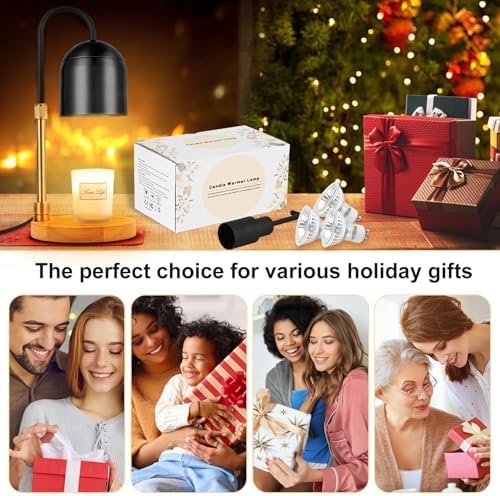 Candle Warmer Lamp with Timer,Electric Candle Warmer with Dimmer Adjustable Height, Electric Wax Melt Warmer for Scented Jar Candles Vintage Home Decor,2/4/8H Timer 2 Bulbs, Black, SKTL-3001 - Image 7