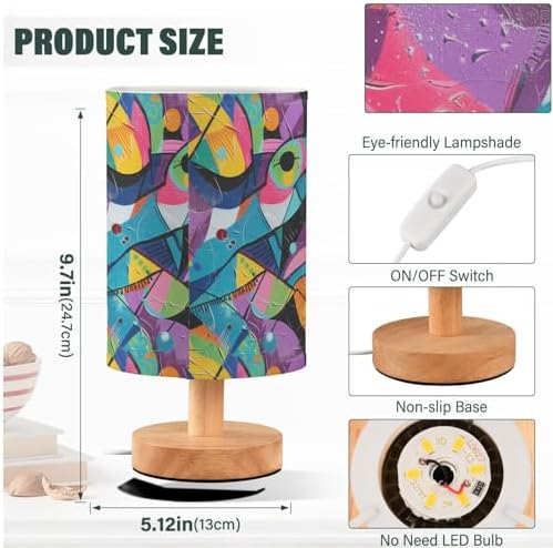 Fustylead Abstract Graffiti Style Eye Table Lamp for Bedroom USB Port Lamps Small Accent Table Lamp Nightstand Lamp Sturdy Linen Shade Wooden Base Decorative Lamps for Bedside Reading|Kids|Dorm|Home - Image 4