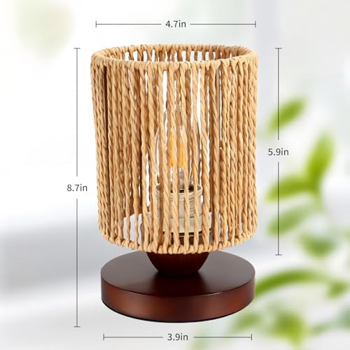 Handmade Rattan Lamp Boho Table Lamp for Bedroom, Small Woven Lamps for Night Stands with Warm White LED Bulb, Coastal Boho Lamp for Living Room Reading Nook Office Desk, 12cm Shade 20cm Height - Image 5