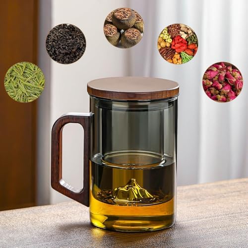 Unbreakable - Glass Tea Cup with Infuser and Lid, 950ML / 32oz Large Borosilicate Tea Mug with Wooden Handle and Lid, Heat Resistant Glass Tea Cup for Loose Leaf Tea, Home Office Use - Image 5