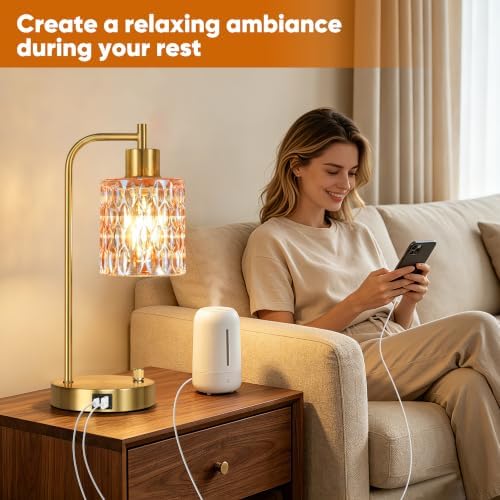 Table Lamps Set of 2, Champagne Glass Dimmable Bedside Lamps for Bedroom - Image 7