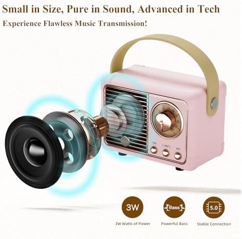 Retro Bluetooth Speaker Pink Speaker Birthday Gifts for Teen Girls,Women - Image 5
