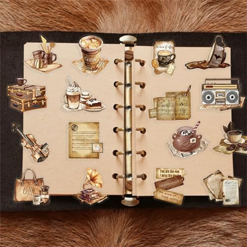 50 PCS Retro Coffee Shop Stickers for Scrapbooking Journaling Junk Journal Scrapbook Supplies - Waterproof Transparent PET Aesthetic Decals for Resin Crafts Decorative Art Crafts (Retro) - Image 4