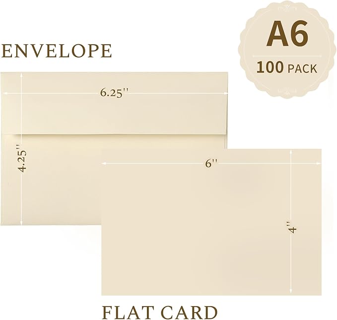 Ivory Blank Cards and Envelopes 4x6 (Not-Folded), Goefun Cream Flat Note Cards 4x6 and A6 Envelopes Self Seal 100 Pack for Wedding, Invitations, DIY Notecards, Birthday & All Occasion