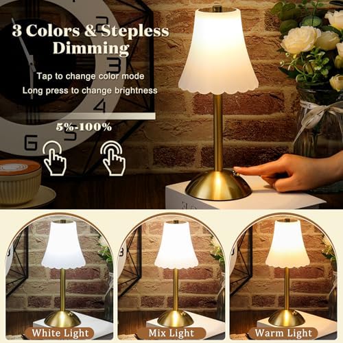 Liliful 2 Pcs Cordless Table Lamp LED Touch, Gold, Frosted Rose Style - Image 4