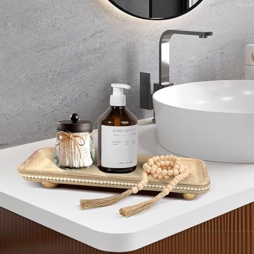 Dwellington Oval Wooden Decorative Tray, Farmhouse Style, Beaded Serving Tray for Living Room, Coffee Table (White Wash) - Image 7