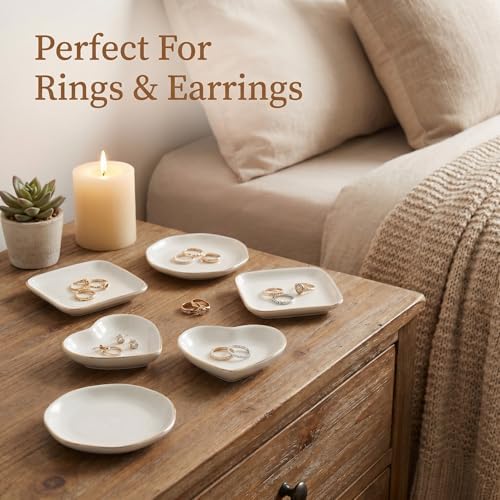 6 Pcs Ceramic Jewelry Tray, Decorative Trinket Dish for Jewelry Storage, Bridal Shower, Weddings, Birthdays Gifts (Assorted Sizes 4-4.6 Inch, White) - Image 7