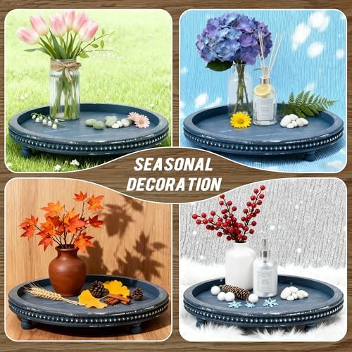 Handmade 12 Inch Decorative Tray, Small Beaded Tray Coffee Table Decor, Blue Decorative Display Risers for Coffee Table, Dining Room Entryway and Living Room - Image 6