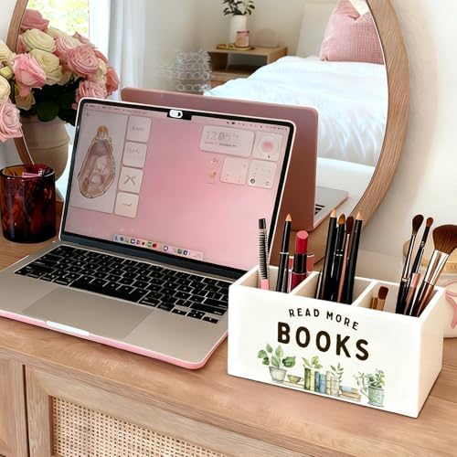 Book Lovers Gifts Pen Holder, Book Reader Gifts Pencil Holder for Desk, Read More Books Wooden Box Sign Decorations for Reading Room Corner Nook Classroom Desk Tabletop - Image 5
