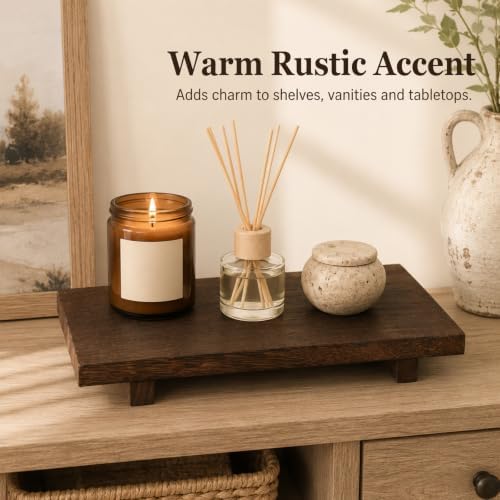 11.8 x 6 Inch Large Solid Wood Elevated Riser Pedestal Stand, Rustic Farmhouse Decorative Display Tray for Kitchen Counter Sink Bathroom Vanity, Holds Soap Plants Candles Perfume Bottles, Brown - Image 7