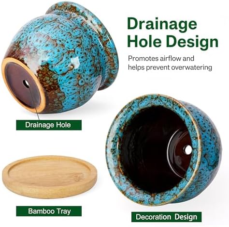 Plant Pots, 4.5 Inch Ceramic Pots for Plant with Drainage, Succulent Pots - Image 3
