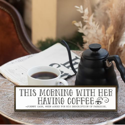 Coffee Wood Sign, Decorative Wooden Box Sign, Coffees Lover Decoration for Home Kitchen Bedroom, Cafe Decor, Valentines Day Decor, This Morning with Her Having Coffee Signs, 17.8x4x1.2 inches - Image 5