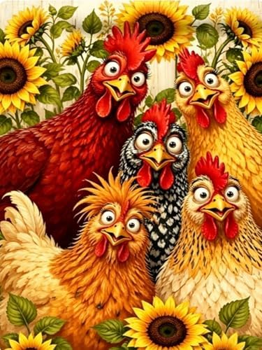 Diamond Painting Kit for Adults,Chicken Sunflower Diamond Art Kits 12x16In by BYGFHLYW