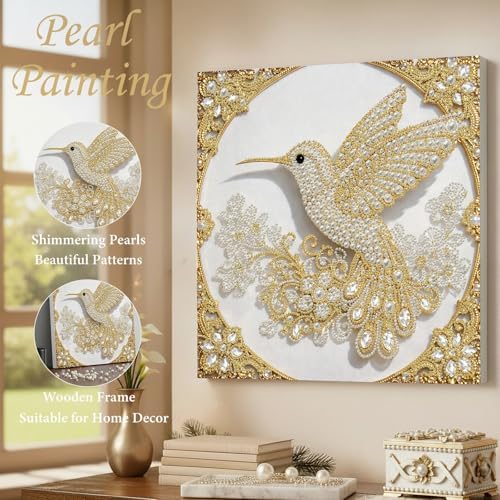 DIY Pearl Art Painting with Frame Creative Pattern Design Festival Stress-Relieving Home Wall Decoration 9.8X9.8in Tool Included-Hummingbird - Image 2