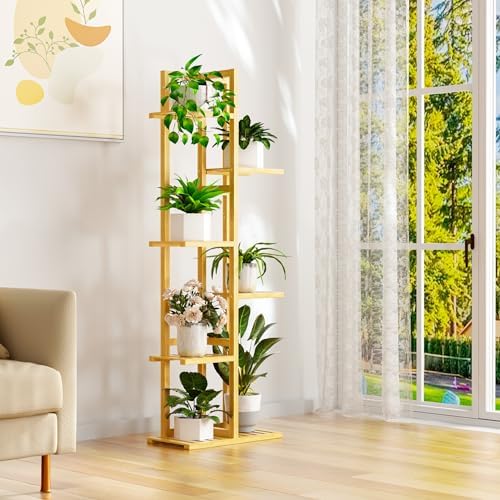 ROMGUAR CRAFT 6 Tier Bamboo Plant Stand Indoor, Tall Flower Holder, Natural - Image 6