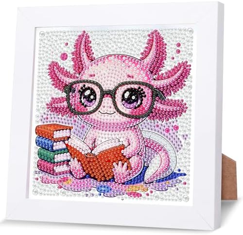 GHHKUD Cute Axolotl Diamond Art Painting Kits for Adults with Frame, Diamond Art Salamander Crafts for Ages 4-6-8-12, Easy to DIY Gem Painting Gifts Home Wall Decor 15x15cm by GHHKUD