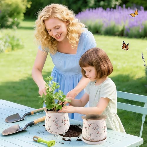 Ceramic-Planters-for-Indoor-Plants with Saucer, 6 inch Vintage Ice Crackle Glaze Plant Pots with Drainage Holes, Decorative Flower Pots for Outdoor Garden Home Decor, Tuscan Pot for Plant - Image 2
