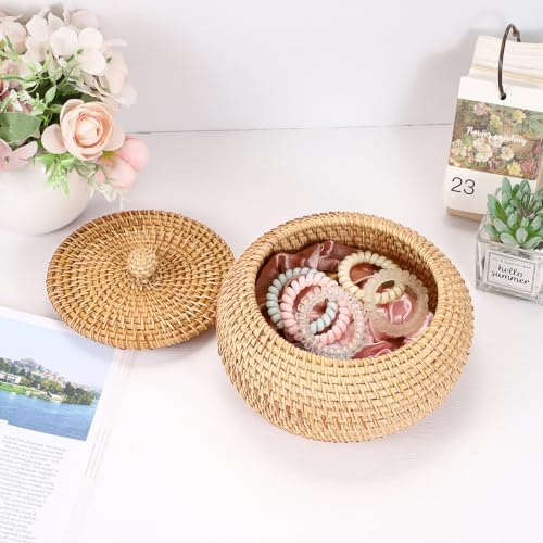 Hipiwe Handwoven Rattan Basket Round Round Wicker Storage Box - Image 7