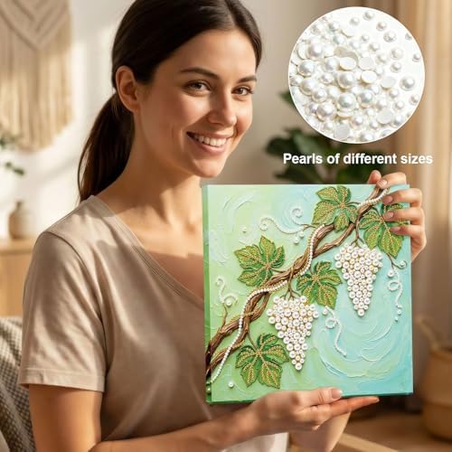 LQCrafK DIY Pearl Art Painting Handcraft Kit for Adults Beginners with Tools and Framed Painting, Creative Design,Self-Adhesive, Healing Stress-Relieving Home Wall Decoration-Grape - Image 4