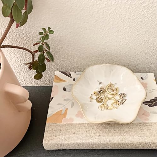 2Pcs Ceramic Jewelry Dish - Lotus Leaf Shape, for Ring Holder Necklace Small Key, Suitable for Mother Friend Sister, Gifts for Women, Cute Plate Trinket Tray, Home Decor (Pink & White) - Image 4