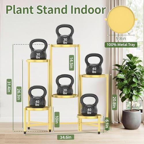 LASZOLA Plant Stand Indoor with 10 Inch Large Metal Tray, 6 Tier Gold - Image 2