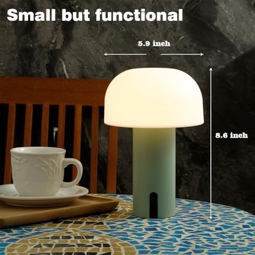 Mushroom Table Lamp, Cordless Rechargeable Touch Light, Waterproof - Image 2