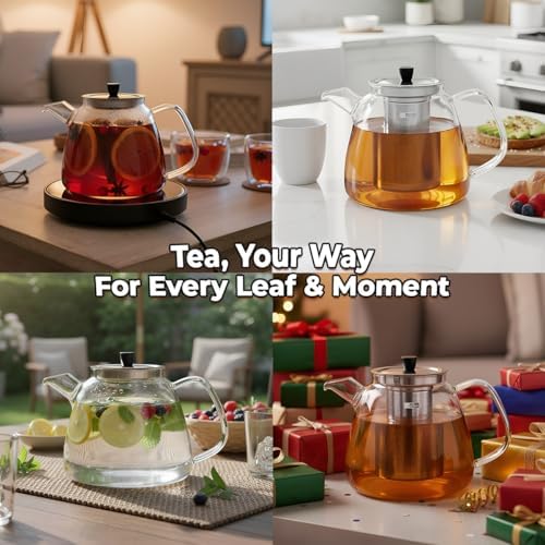 Aquach 42oz Glass Teapot with Infuser, Stovetop Safe Tea Kettle - Image 4