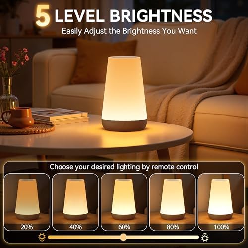 Auxmir Rechargeable Night Light, Touch Table Lamp with Remote, Dark Brown - Image 3