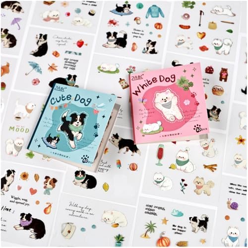 Cute Dog Journaling Stickers Book, Diecut PET Sticker Booklets, 40 Sheets, 3.15x3.15 Inches, Transparent Waterproof Collage Stickers for Scrapbooking, Bujo, Planner by Dwpetzo
