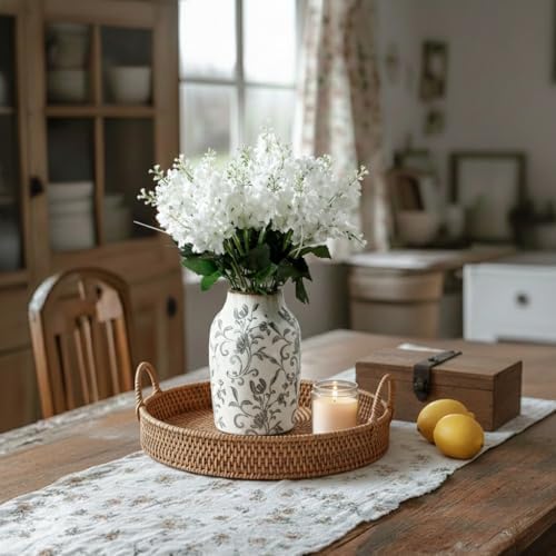 SIDUCAL Ceramic Vintage Vase, 7 Inch Retro Ice Cracked Chinoiserie Floral Vase, Rustic Farmhouse Vases for Home Decor, Bookshelf, Office, Garden, Chinoiserie Decor, Tuscan Decor, Gray Floral Pattern - Image 7