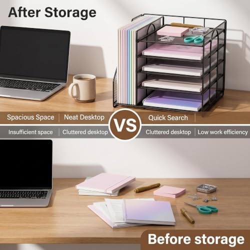 OPNICE Desk Organizer, 5-Tier Paper Organizer Letter Tray, Black - Image 3