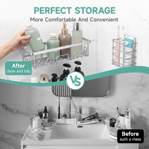 Veken Shower Caddy 6-Pack, Bathroom Organizers and Storage, Silver - Image 6