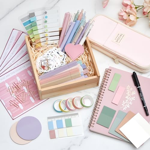 Jutom 110 Pcs Bible Study Supplies Bible Journaling Kit with Canvas Tote Bag Pen Case Notebook Highlighters Pen Sticky Note Tabs Page Markers Stickers Tape for Women Christian Christmas Gift(Pink) - Image 2
