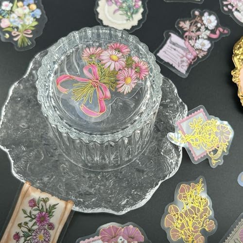50 PCS Gold Stamp Stickers for Scrapbooking Journaling Junk Journal Scrapbook Supplies - Waterproof Transparent PET Aesthetic Decals for Resin Crafts Decorative Art Crafts (Gold Stamp) - Image 6