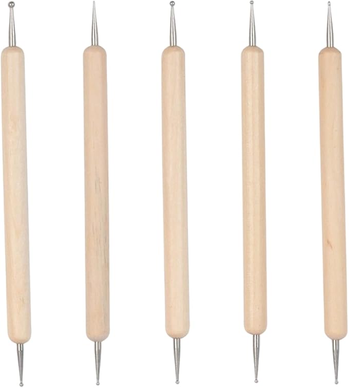 Anphly Embossing Needle Set, 5 Different Sizes of Embossing Needles, Double Headed Trajectory Point Selection Tool, Wooden, 5PCS